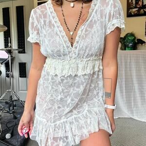 Y2k lace babydoll dress white